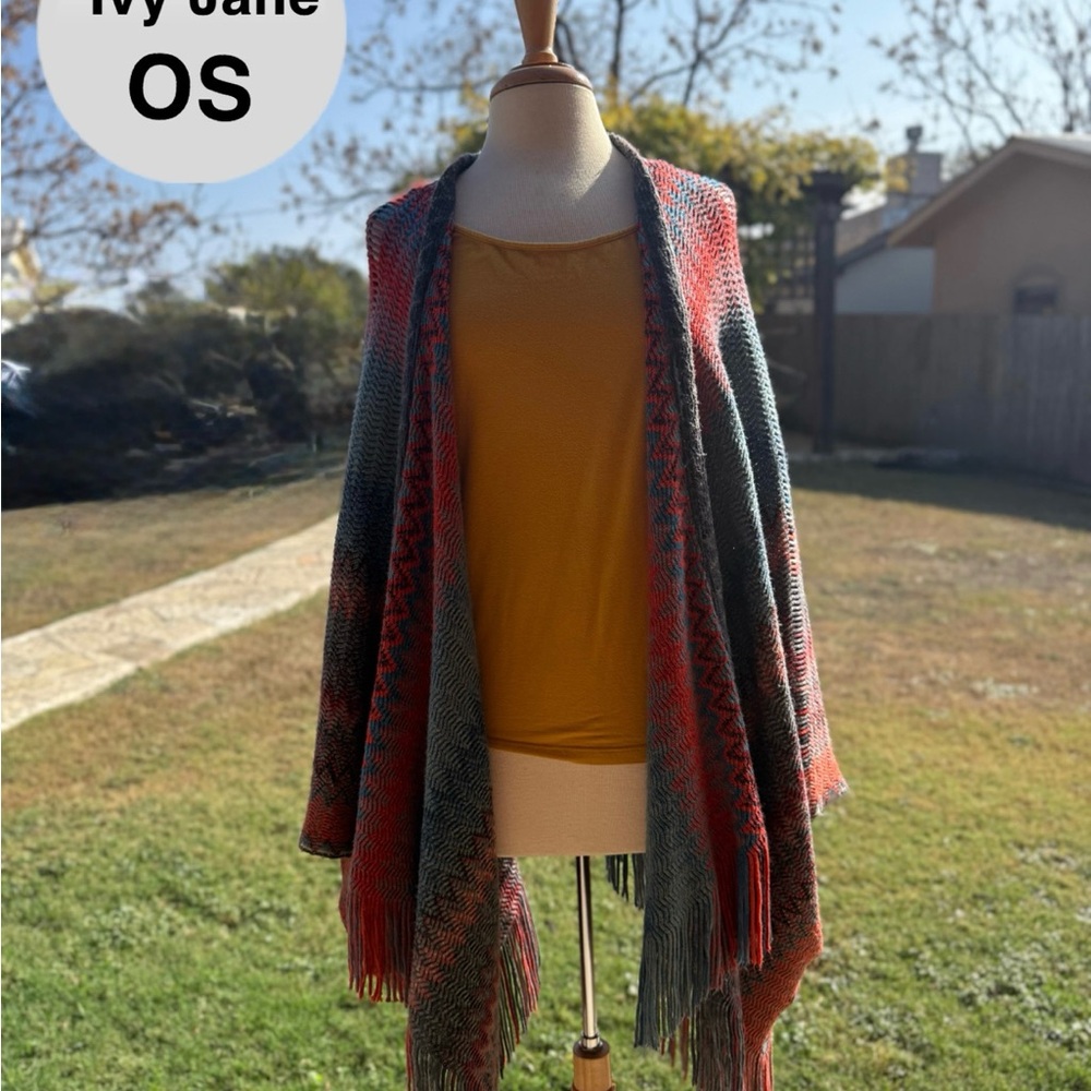 Ivy Jane Multicolor Fringe Poncho